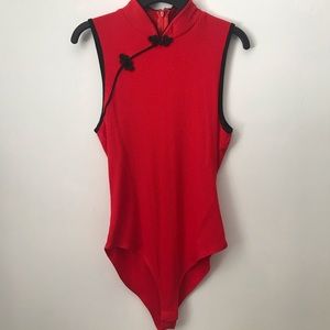 Forever 21 Red Flower Bodysuit